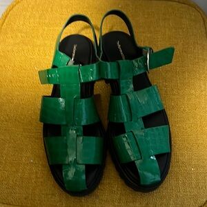 Reformation Fisherman Green Patent Leather Sandals